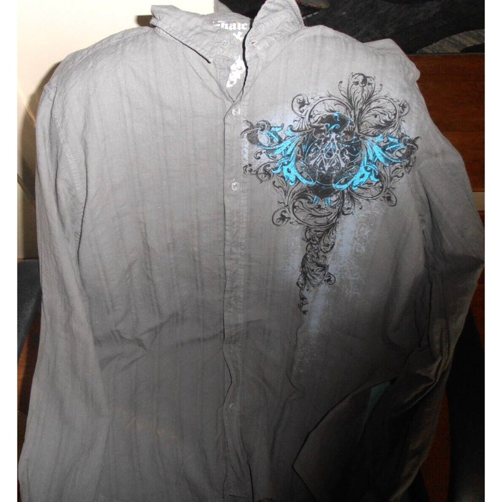 Archaic Distressed Unique Button Up Long Sleeved Embellished Men's Shirt XL NWT